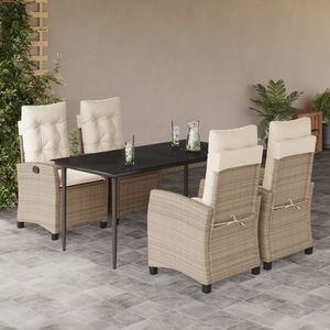 Juego de Comedor de Jardín de 5 Piezas en Poliratán Beige con Reposabrazos Ajustables - Product Image 1