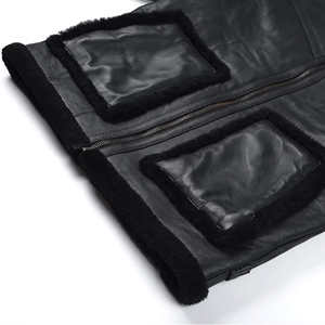 Veste en cuir noir pour homme avec col en fourrure noire, manteau aviateur en peau de mouton véritable, doublure en polaire chaude pour l'hiver - Product Image 4