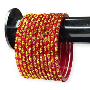 Oferta Especial: Nuevo Juego de Brazaletes de Cristal Rojo Brillante con Baño de Oro y Cristales, Modernos para Bodas y Eventos Festivos - Product Image 3