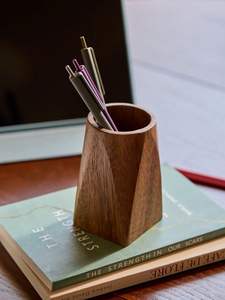 Organisateur de bureau multifonctionnel en bois d'acacia Style papeterie de bureau Porte-stylo en bois - Product Image 3