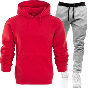 เสื้อฮู้ดสีน้ำเงินสำหรับผู้ชาย กางเกงจ็อกเกอร์สีเทา ชุดลำลองแบบสวมใส่สบาย สีพื้น แขนยาว ดีไซน์เชือกผูกเอว ทรงปกติ ดีไซน์ 2 in 1 - Product Image 3