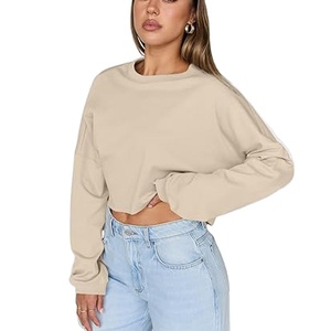 Sudadera Corta de Algodón 100% Impermeable para Mujer con Logo Personalizado, Transpirable, Cuello Redondo, Estilo Urbano y Hombros Caídos - Product Image 1