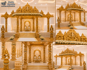 Ensemble de Mandap Manavarai sculpté en or Anmol d'Inde du Sud, style grand temple, en fibre, pour mariages sud-indiens et hindous aux États-Unis - Product Image 6