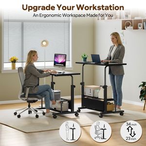Height Adjustable Mobile Standing <b>Desk</b> with Wheels for <b>Small</b> <b>Spaces</b> Portable Rolling Computer <b>Desk</b> - Product Image 4