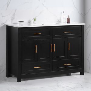 Mobile Bagno Nero da 48 Pollici con 4 Ante a Chiusura Ammortizzata e 4 Cassetti, Ampio Spazio di Archiviazione, Combinazione con Lavabo in Ceramica - Product Image 2