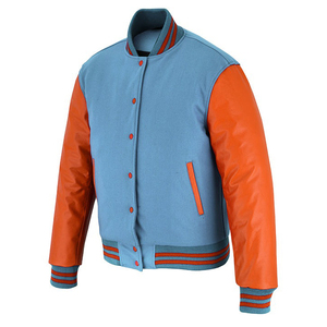 Chaqueta Varsity para Hombre, Azul y Naranja, con Bloques de Color, Ecológica, Estilo Urbano, Cuello Alto de Lana/Cuero, Abrigo Casual de Invierno, Corte Regular - Product Image 6