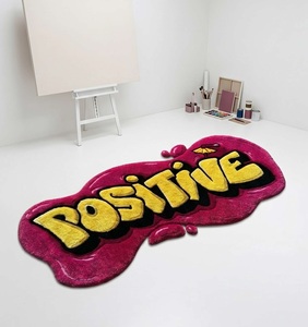 Alfombra de área premium con tipografía positiva, hecha a mano, diseño de letras en rosa y amarillo, para sala de estar, dormitorio, tapete para el suelo. - Product Image 1