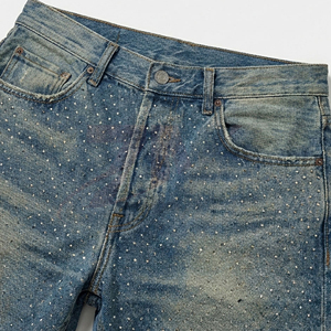 Custom Luxury Men Denim Shorts With Crystal Rhinestone Design Premium Garment Manufacturer Decorated Straight Leg Service - Product Image 5