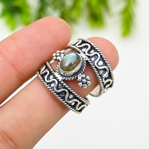 <b>Labradorite</b> Gemstone <b>Rings</b> 925 Silver Luxury Party Jewelry - Product Image 1