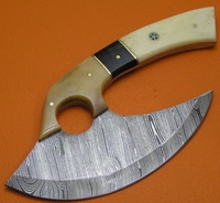Couteau Ulu fait à la main Damas Alaskan Chopper Rocker Cutter à pizza personnalisé avec bol Ulu Gaine en cuir Vente en gros