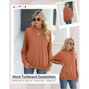 Pull-over pour femme en orange rouille, col rond, coupe longue et décontractée, épaules tombantes et poignets à bande unie, idéal pour les tenues de tous les jours - Product Image 4