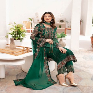 Indian <b>Pakistani</b> Heavy Embroidery Work <b>Dresses</b> for Adults Three Piece Saari with Salwar Kameez Party Wear for Women <b>Eid</b> Sale - Product Image 5