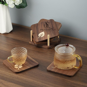 Premium Wooden <b>Coaster</b> <b>Set</b> With Unique Stand. Gold Leaf Inlay Rounded Edges Luxury Rustic Table Decor For Tea & Coffee - Product Image 6