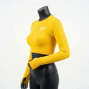 Women's <b>Long</b> <b>Sleeve</b> Crop <b>Top</b> Fitness Wear Short Length Quick Dry <b>Gym</b> Apparel Thumb Hole Crop <b>Top</b> - Product Image 3