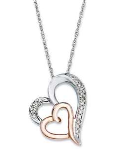 Collana con ciondolo a doppio cuore in argento Sterling e oro rosa 14k (1/10 ct. T. w.) | Del primato - Product Image 1