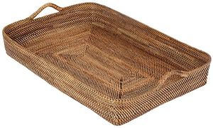 High Quality Customized Sizes Hand-Woven Round Wicker Decorative <b>Basket</b> Rattan Serving <b>Tray</b> with Handles - Product Image 4
