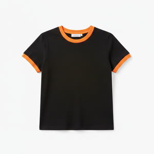 Camiseta de Mujer en Color Negro con Ribete Naranja, Transpirable, de Alta Calidad y con Servicios OEM - Product Image 6
