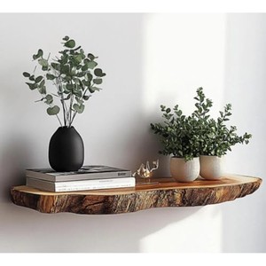 Estante Flotante de Madera de Teca Dorada Premium |   Almacenamiento Minimalista Invisible con Montaje en Pared 60x20x8cm para Sala de Estar - Product Image 4