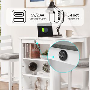 Set da Pranzo Moderno da 36 Pollici per 2 Persone con Stazione di Ricarica e Spazio di Archiviazione Regolabile a 3 Livelli, Set da Cucina Salvaspazio con Rivestimento Imbottito - Product Image 5