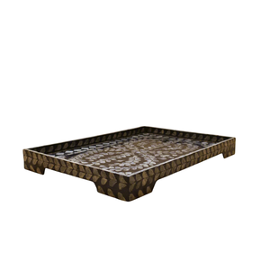 Plateau de service rond en bois de manguier et nacre, fait main, moderne, décoratif, pour table basse, décoration intérieure - Product Image 5