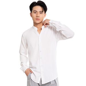 เสื้อเชิ้ตผู้ชายสีเทา คอวี แขนยาว ผ้าฝ้ายป๊อปลิน 100% ระบายอากาศได้ดี ติดกระดุมเม็ดเดียว น้ำหนัก 160 กรัม เหมาะสำหรับใส่ในฤดูใบไม้ผลิ - Product Image 4