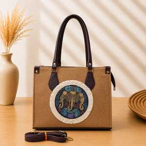 กระเป๋าโท้ท PU สไตล์โบฮีเมียน ลายปักช้าง สายสะพายถอดได้ กระเป๋าถือลำลองสำหรับผู้หญิง กันน้ำ ความจุขนาดใหญ่ สำหรับใช้ในชีวิตประจำวัน - Product Image 2