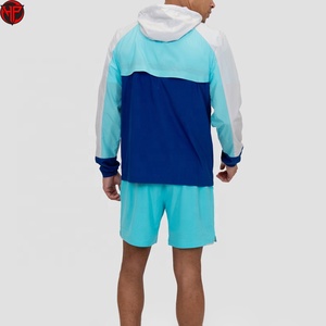 ชุดเซ็ตเสื้อแจ็คเก็ตและกางเกงขาสั้นไนลอนแบบซิป Unisex ขายส่ง ชุดลำลองสำหรับผู้ชายใส่เล่นกีฬาวิ่งในฤดูร้อน ชุดเซ็ตเสื้อแจ็คเก็ตและกางเกงขาสั้นสีตัดต่อ - Product Image 5