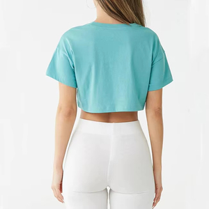 T-shirt court pour femme, style estival tendance, coupe ajustée, en soie de lait, à manches courtes, col pull, tricoté uni, style doux - Product Image 5