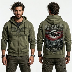 Sudadera con capucha verde caqui con cremallera completa, personalizada con serigrafía, estilo urbano, para hombre, de felpa francesa gruesa, de fábrica. - Product Image 1