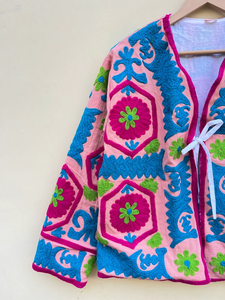 Handmade 100% Cotton Velvet Suzani Kimono Jacket | Autumn/<b>Winter</b> <b>Quilted</b> Breathable Eco-Friendly Boho Design Embroidery - Product Image 4