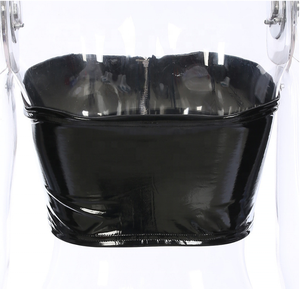 Women Plus Size Strapless Faux Leather Zip up <b>High</b> Support Crisscross Straps U-<b>Neck</b> Tube <b>Top</b> Crop Corset Bustier - Product Image 5