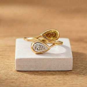 Classic 0.44ct Pear Brilliant Cut Lab Grown <b>Diamond</b> IGI Certified Gold Toi Et Moi <b>Ring</b> Luxury Two Stone Bezel Set Bypass <b>Ring</b> - Product Image 2