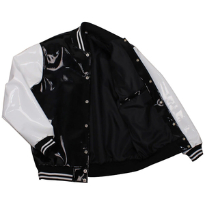 Mens Premium <b>PVC</b> Leather Varsity Jacket Stand Collar Front Logo Retro College Letterman High Quality <b>Top</b> Selling - Product Image 5