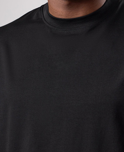 T-shirt décontracté pour homme, noir, 100% coton jersey, manches courtes, col rond, coupe classique, couleur unie, tricoté, écologique - Product Image 5