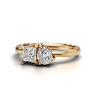 IGI Certified Lab Grown Diamond Toi Et Moi <b>Ring</b> 18K Yellow / White & Rose Gold Pear & Princess Shape Engagement <b>Ring</b> for Women - Product Image 1