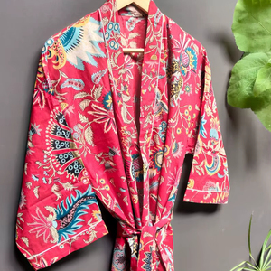 Bata Kimono de Algodón 100% Tejido con Estampado de Dibujos Animados para Mujer, Camisón de Verano Hecho a Mano, Cuello en V, Cintura Elástica, Largo Completo, Suave - Product Image 1
