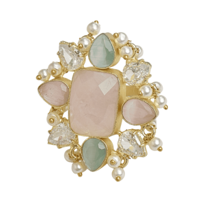 Anillo de Latón Chapado en Oro de Laxmi Jewellers con Piedras de Cuarzo Rosa en Forma de Pera, Diseño Floral Vintage, Joyería de Boda para Mujer - Product Image 5