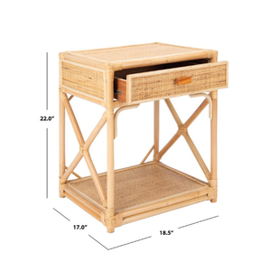 Mesa de Noche de Ratán Tejida a Mano Estilo Boho con Cajón y Estante Abierto para Interiores Costeros, Organizador Clásico de Ratán - Product Image 2