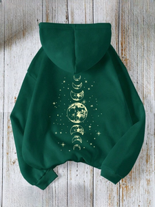 Sweat-shirt à capuche en polaire avec cordon de serrage et imprimé planètes pour femme, automne et hiver - Product Image 2