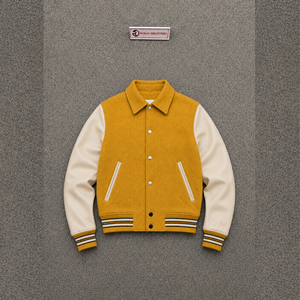 Veste universitaire moderne pour homme, couleur moutarde, style tendance, vêtement d'extérieur, en laine et polyester, col rabattu, décontractée, automne, taille régulière - Product Image 5