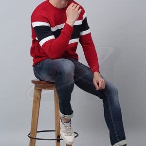 Pull en tricot à col rond pour homme, motif rayé, coupe classique, décontracté, à porter en automne, impression de logo personnalisée - Product Image 5