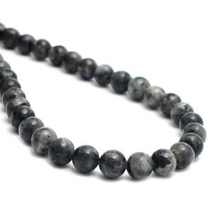 Chakralume - Hilo de cuentas de larvikita negra de 15 pulgadas, mineral ojo de gato, certificado GIA, 8 mm, joyería natural de Rajasthan - Product Image 1