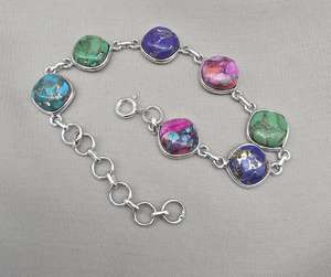 Pulsera de tenis de lujo turquesa, chapada en oro de 14K, con gemas multicolor, joyería étnica para mujer, venta al por mayor OEM - Product Image 2