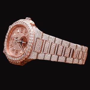 Reloj de Alta Calidad con Esfera Cuadrada y Características Clásicas, Dos Tonos, Totalmente Cubierto de Diamantes, Movimiento de Cuarzo, Diamante Moissanita, Estilo Hip Hop - Product Image 5