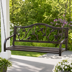 Columpio de metal con diseño de pájaro y cadenas para porche, silla colgante para jardín, patio, balcón y césped. - Product Image 1