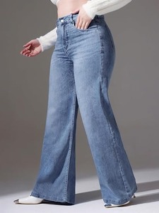 Ladies Women's <b>Boot</b> Cut Cotton Denim Jeans-Latest Collection New Arrivals Trending Vintage Style Eco-Friendly Knee-Length - Product Image 2