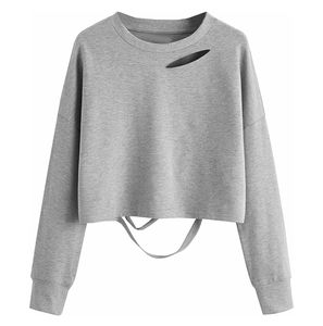 Sudadera Corta de Algodón Transpirable de Alta Calidad para Mujer, Personalizada para Gimnasio y Fitness, Cuello Redondo, Color Gris - Product Image 4