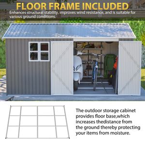 Caseta de Almacenamiento Metálica Grande para Exteriores de 12x10 Pies con Puertas con Cerradura, Caseta de Acero Impermeable para Herramientas de Jardín, Resistente a la Intemperie - Product Image 3