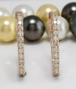 Pendientes de Aro de Moissanita con Corte Redondo y Pavé Completo, Chapados en Oro Rosa sobre Plata, Joyería de Lujo para Mujer - Product Image 4