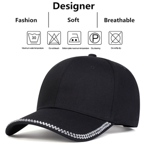 Gorra de Béisbol Unisex con Visera de Diamantes de Imitación, Gorra Lisa con Cristales Incrustados, Gorra de Papá Brillante con Visera Curva, Gorra de Sol para Exteriores de Poliéster/Algodón - Product Image 5